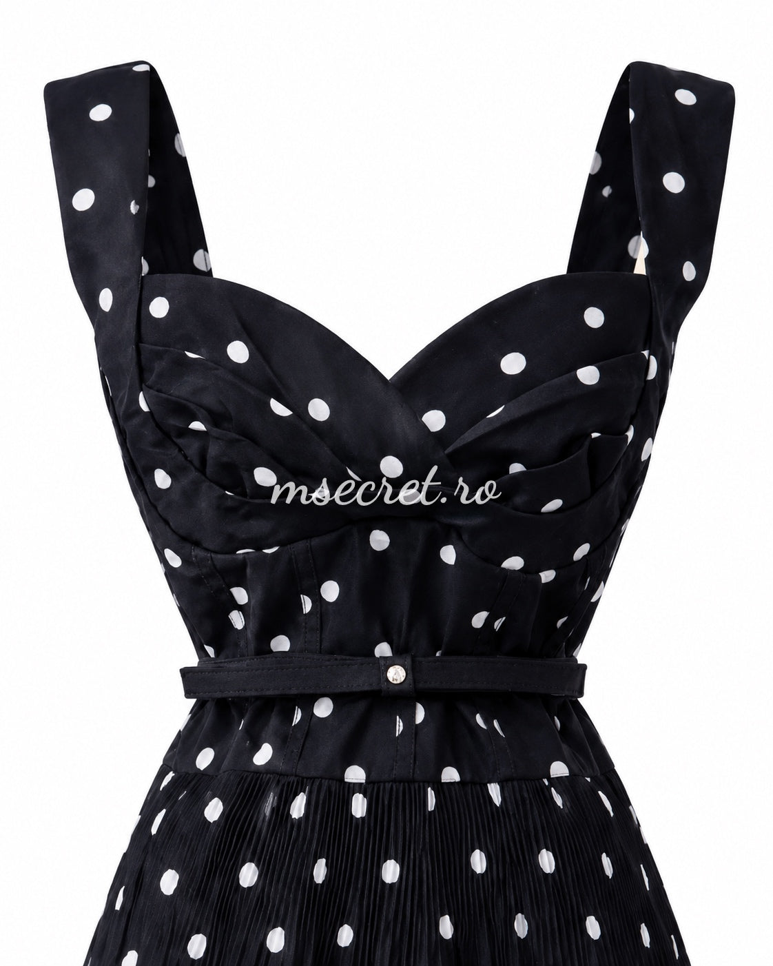 Rochie midi din in neagra cu buline