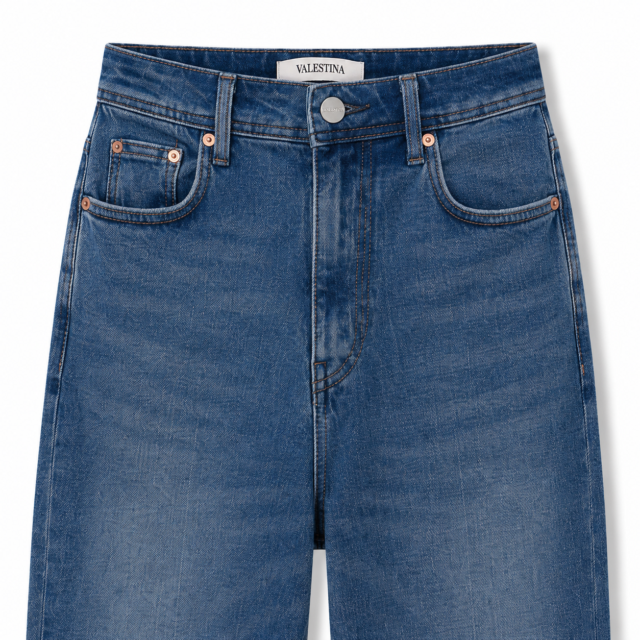 Blugi drepti din denim albastru cu talie inalta