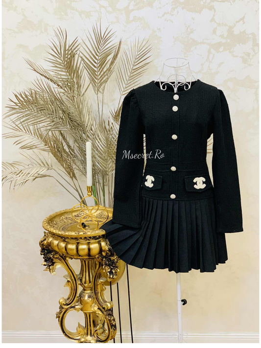 Rochie neagra din tweed