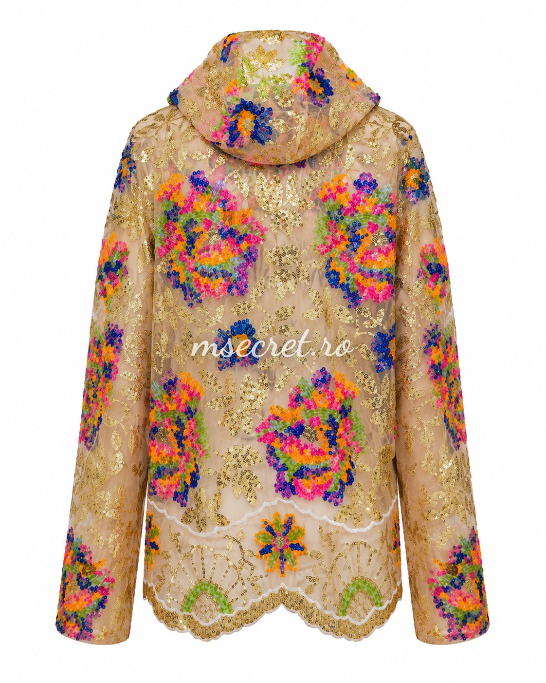 Beige lace jacket with multicolored sequins