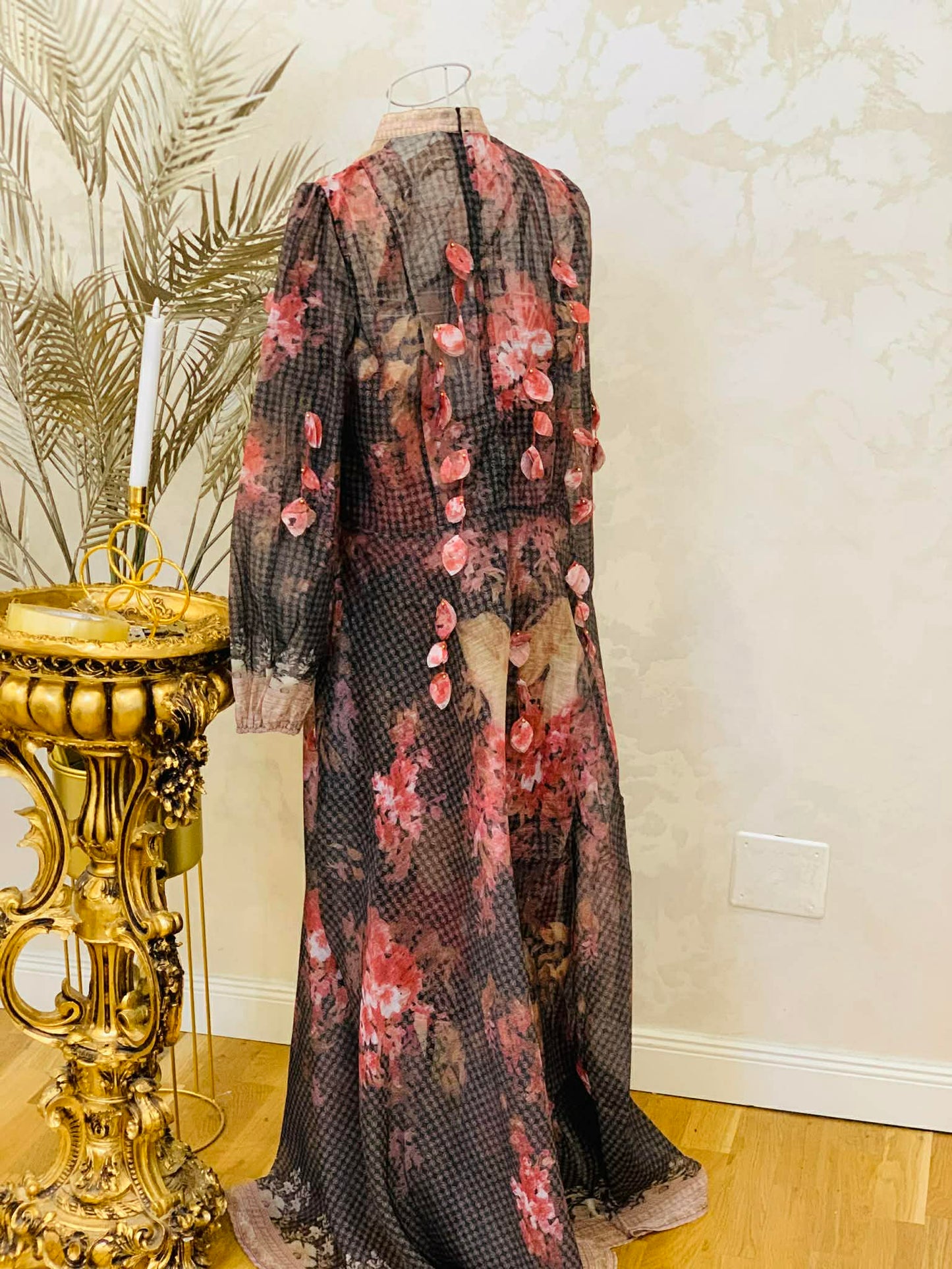 Long linen dress with floral print