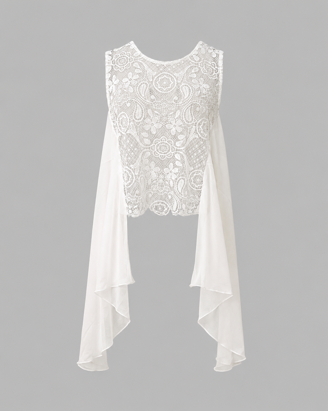 Bluza alba din dantela cu maneci lungi din voal