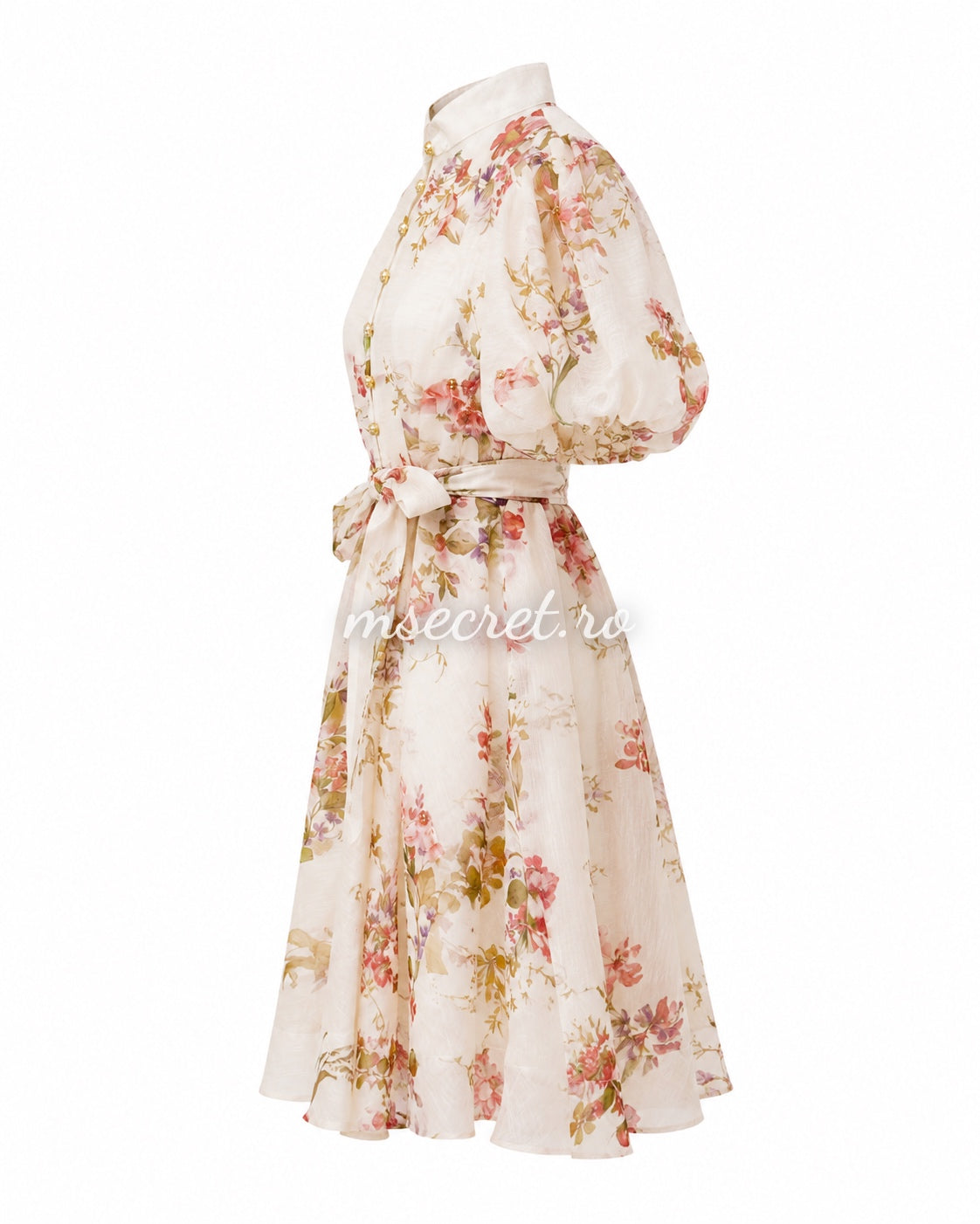 Rochie scurta bej din in cu aplocatii 3D
