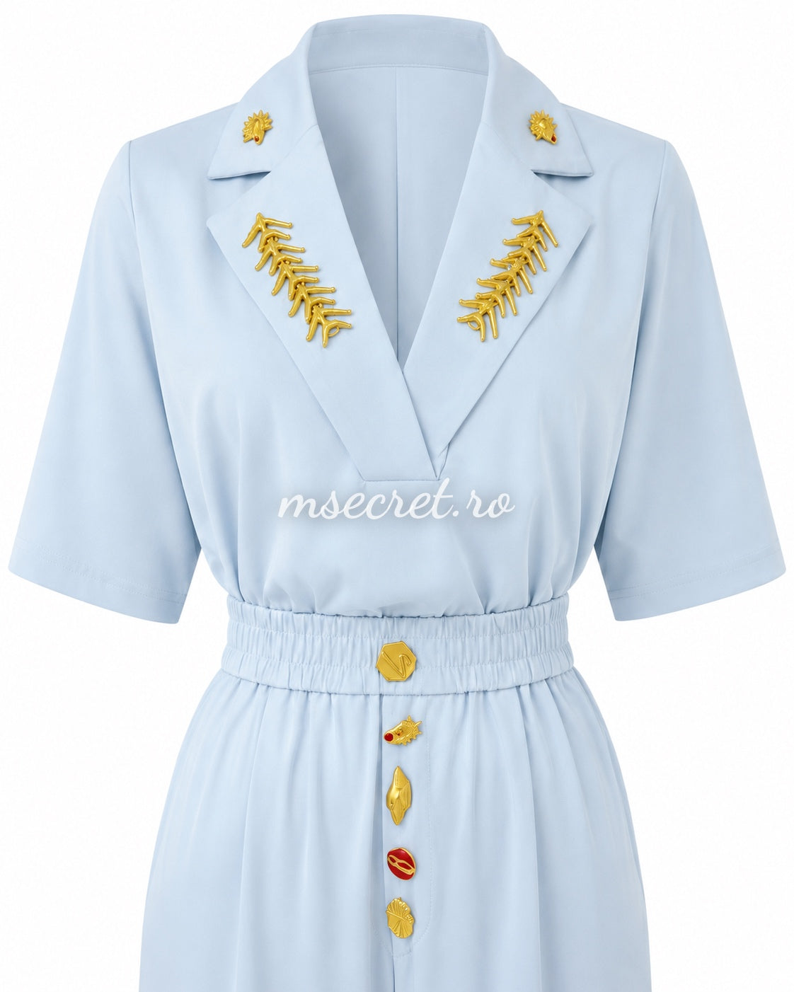 Blue set with blazer-style top and wide-leg trousers