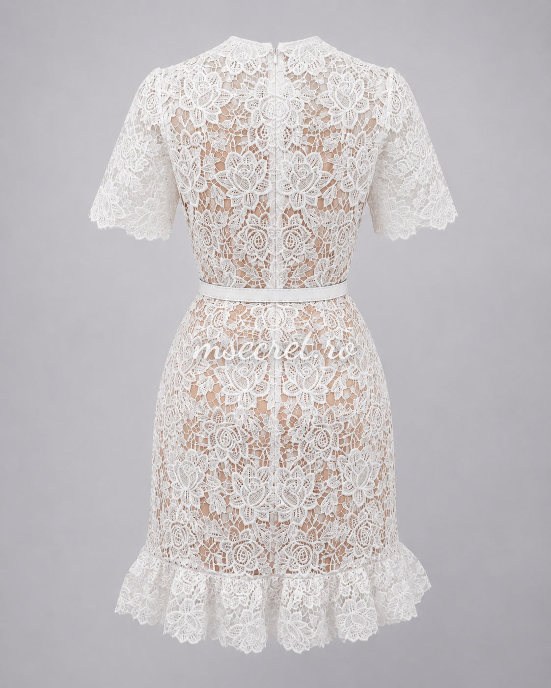 White lace dress with jewel buttons