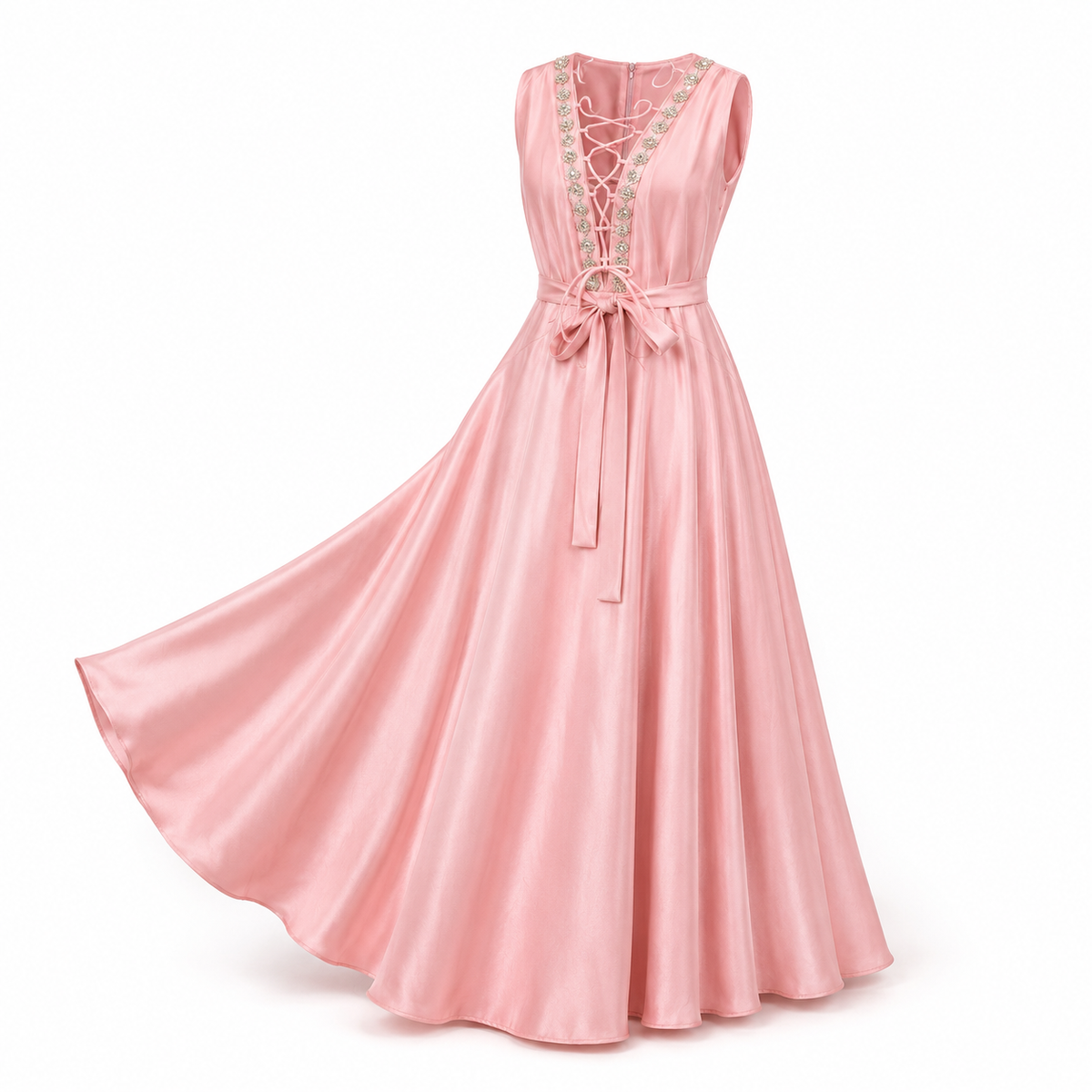 Rochie lunga roz cu pietre