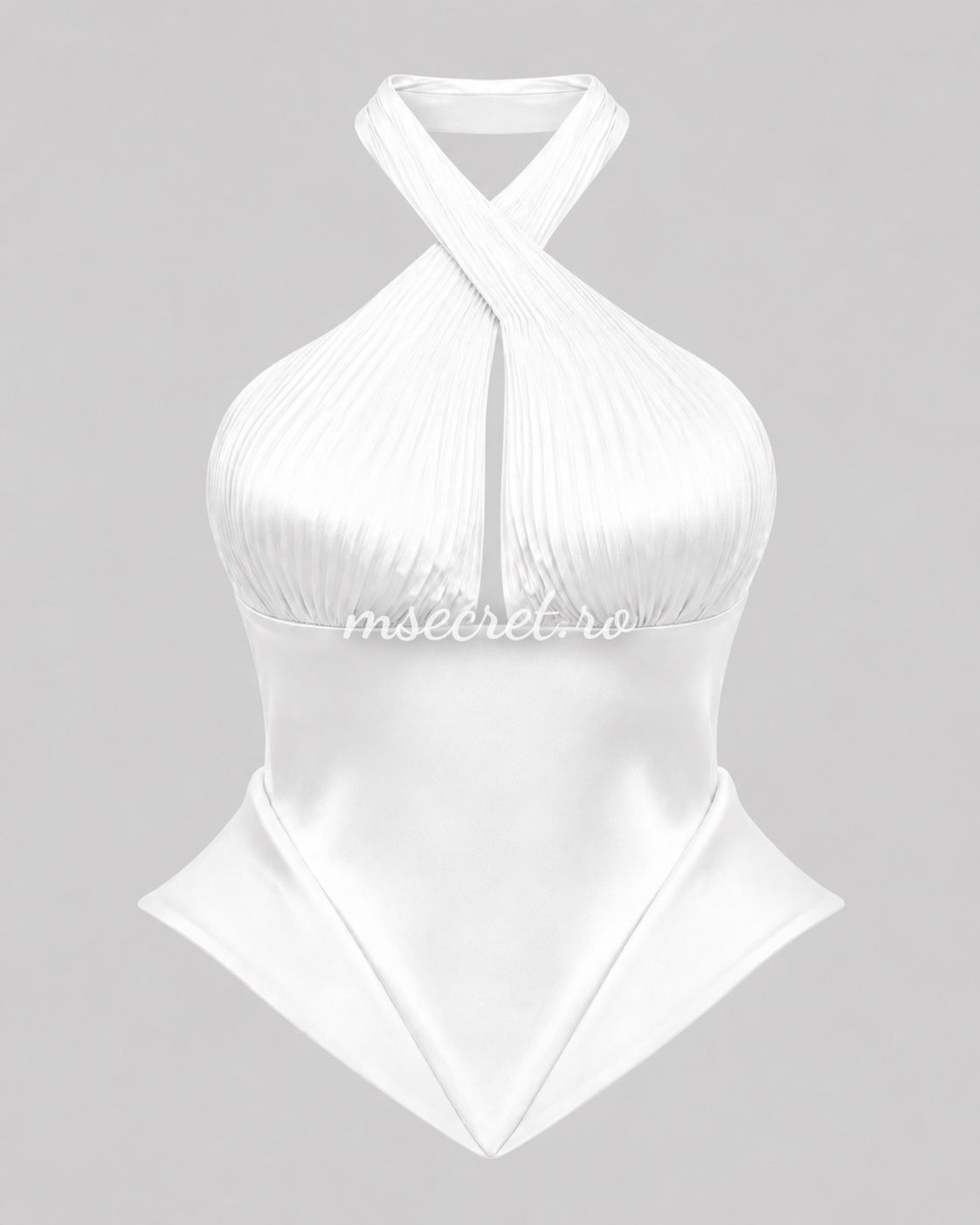 Corset alb elegant satinat – top cu croială sculpturală