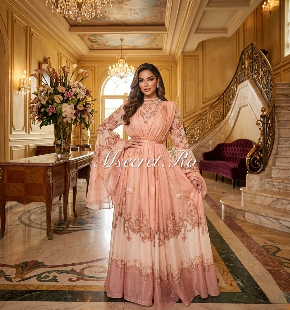 Long linen dress with baroque print