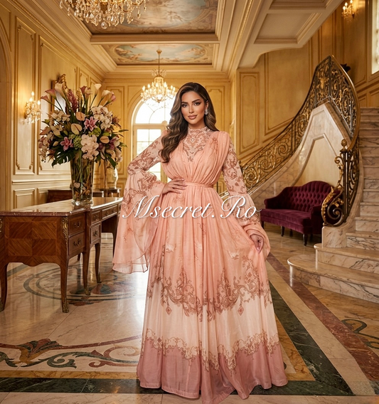 Rochie lunga din in cu imprimeu baroc