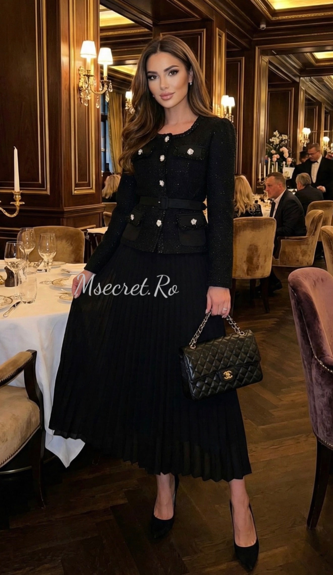 Black tweed dress with crystals