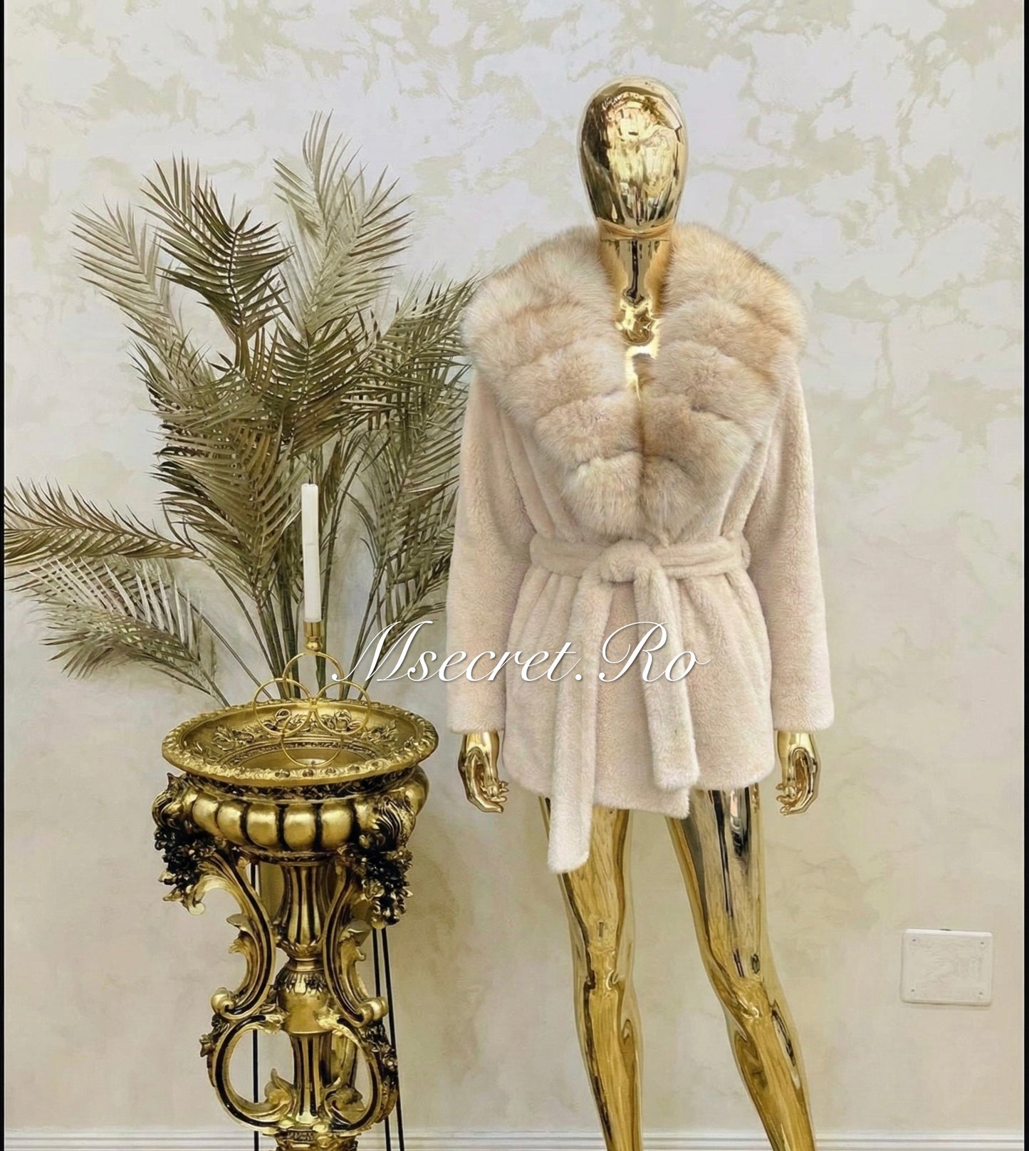 Alcantara fur coat with natural fox collar and cuffs