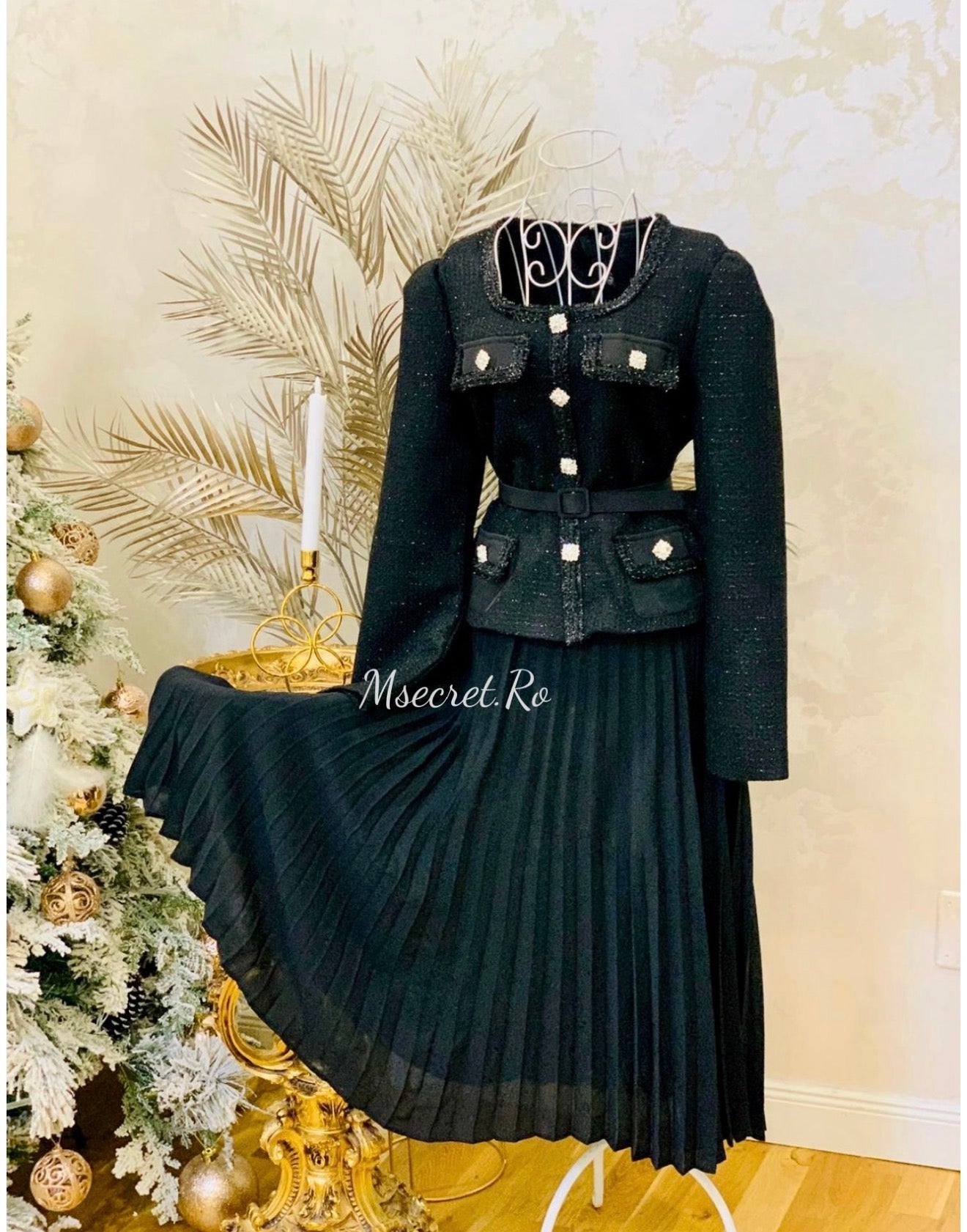 Black tweed dress with crystals