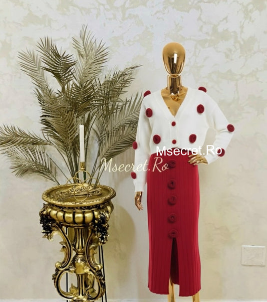 Compleu din tricot cu fusta si pulover