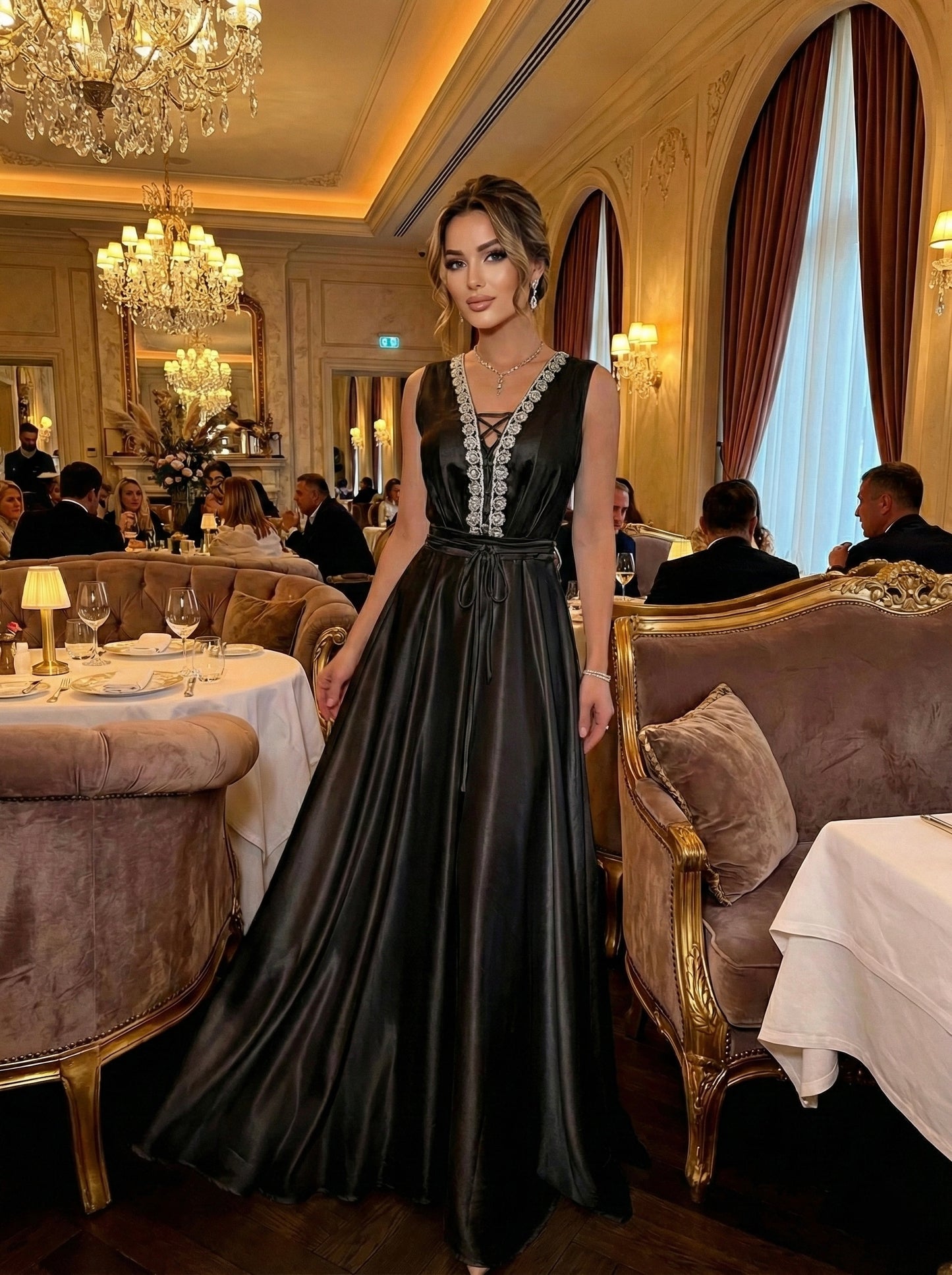 Long black dress with stones