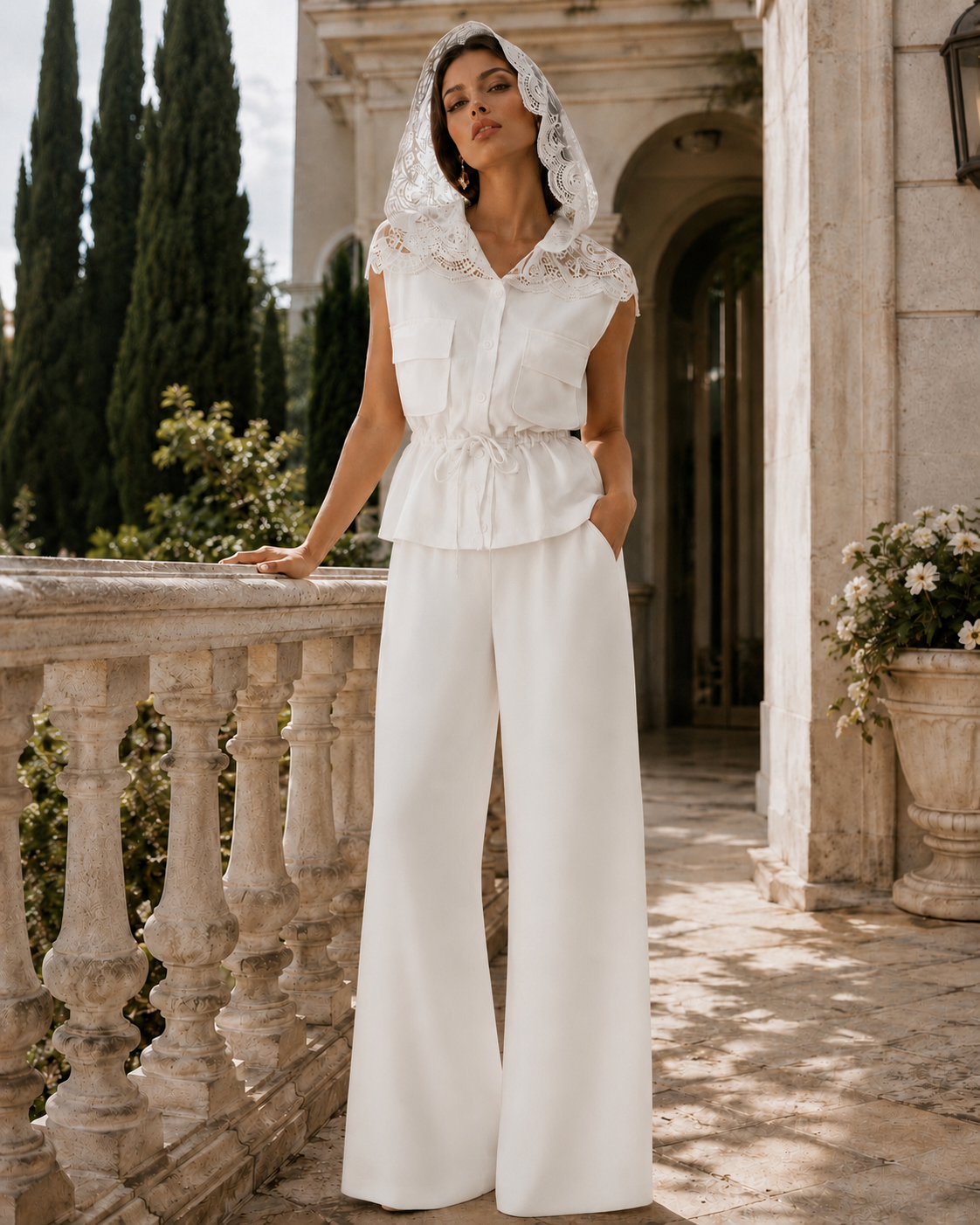White cotton set consisting of a vest and long pants
