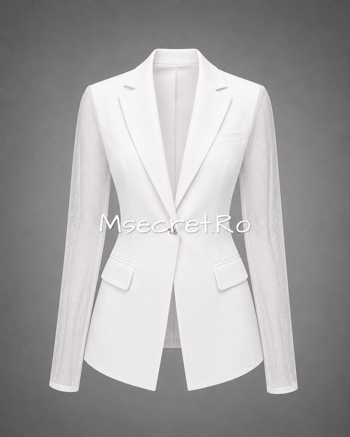 White blazer with sheer sleeves