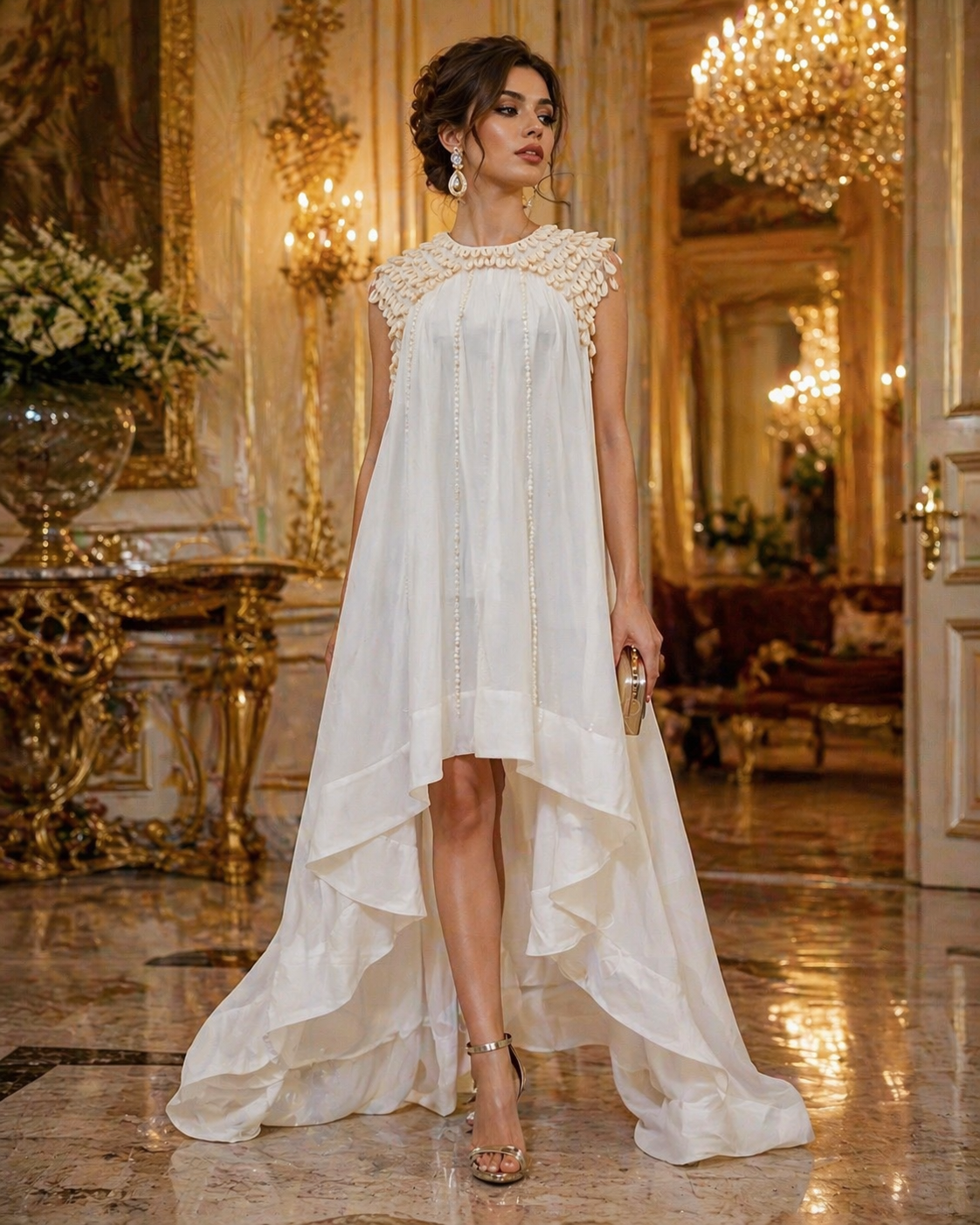 Rochie din in cu scoici