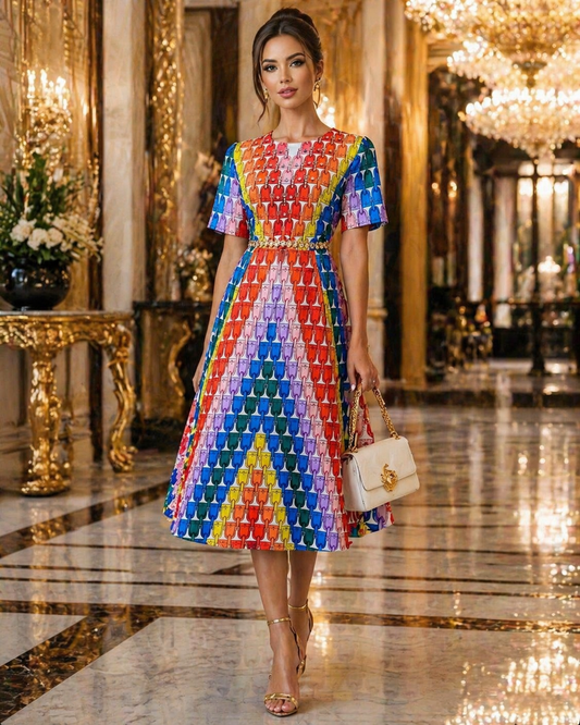Rochie multicoloră cu mâneci scurte Ailinne