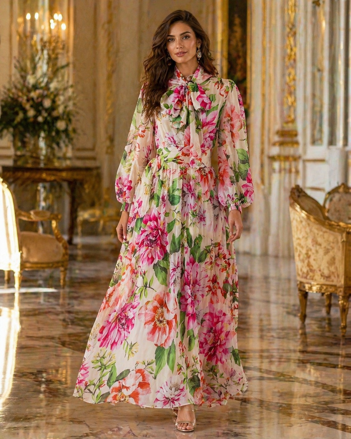 Flora Long Sleeve Midi Dress