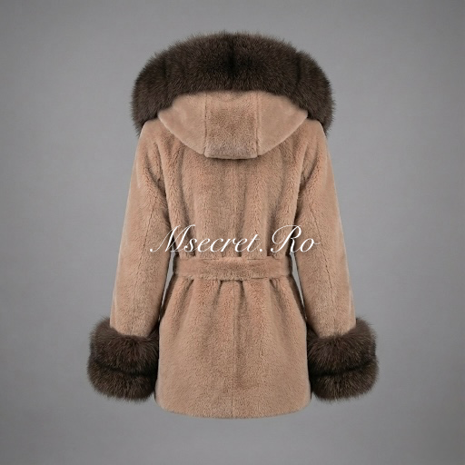 Alcantara fur coat with natural fox collar and cuffs