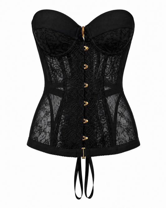 Corset negru din dantela cu cupe