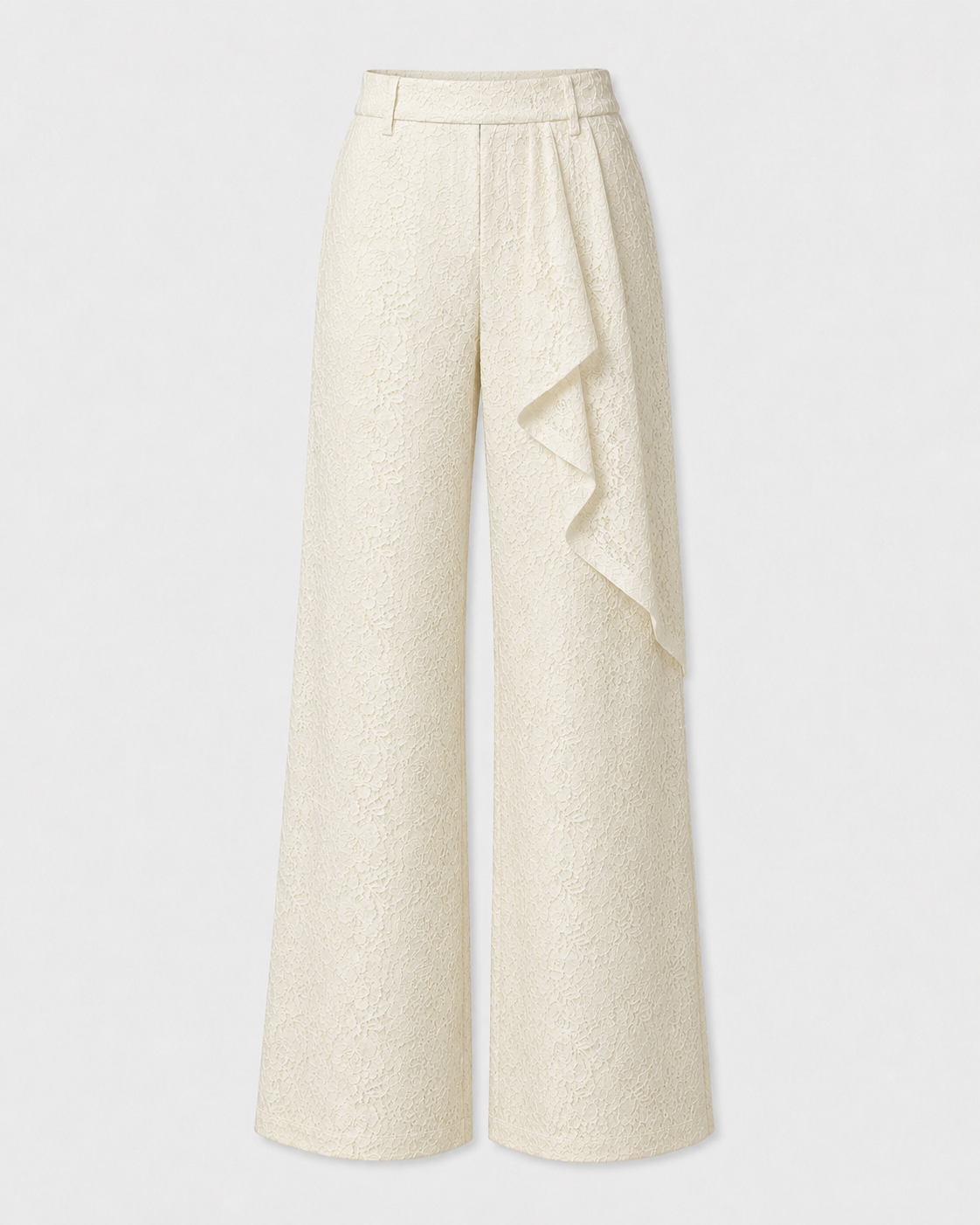 Pantaloni ivory din dantela cu talie inalta