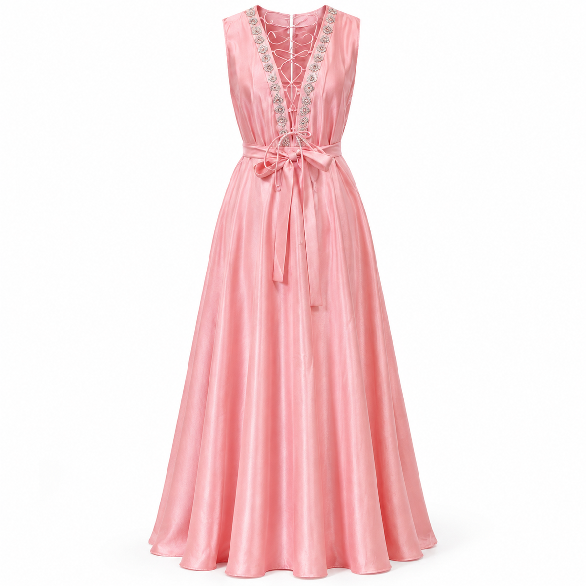 Rochie lunga roz cu pietre