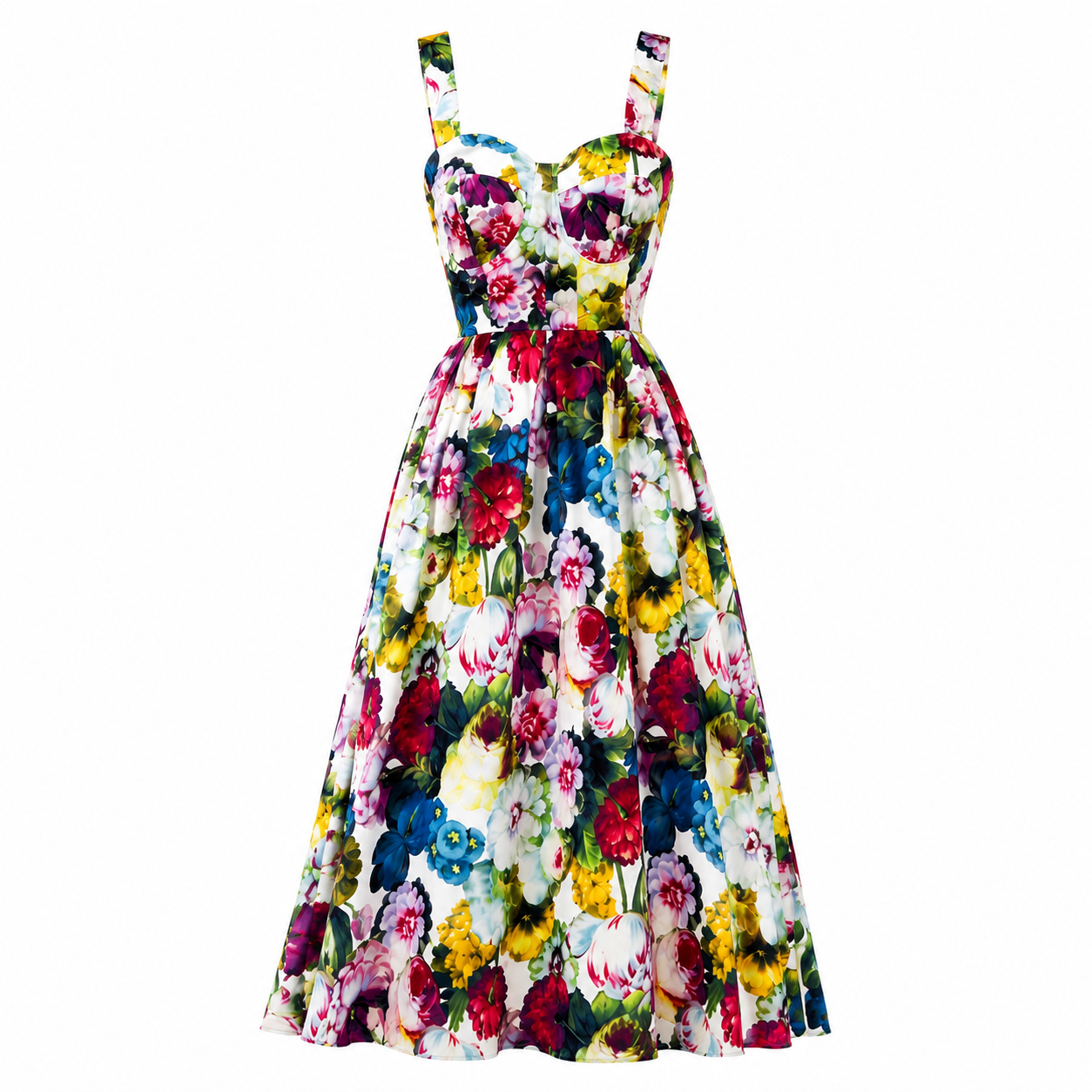 Rochie midi cu imprimeu vibrant de trandafiri