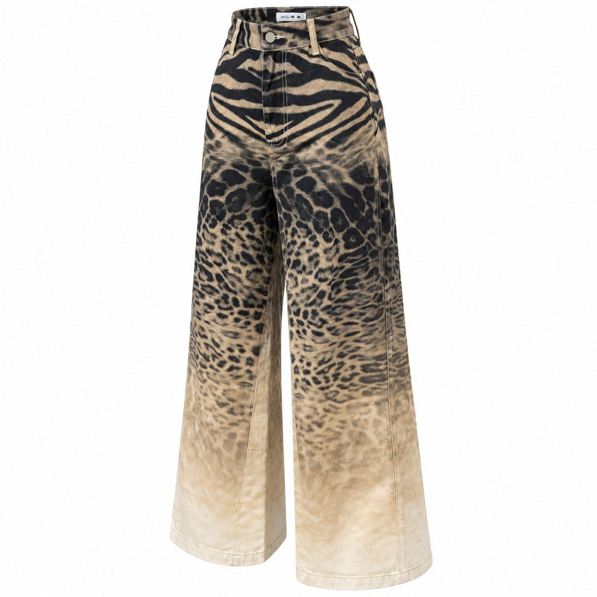 Blugi wide leg cu imprimeu animal in degrade