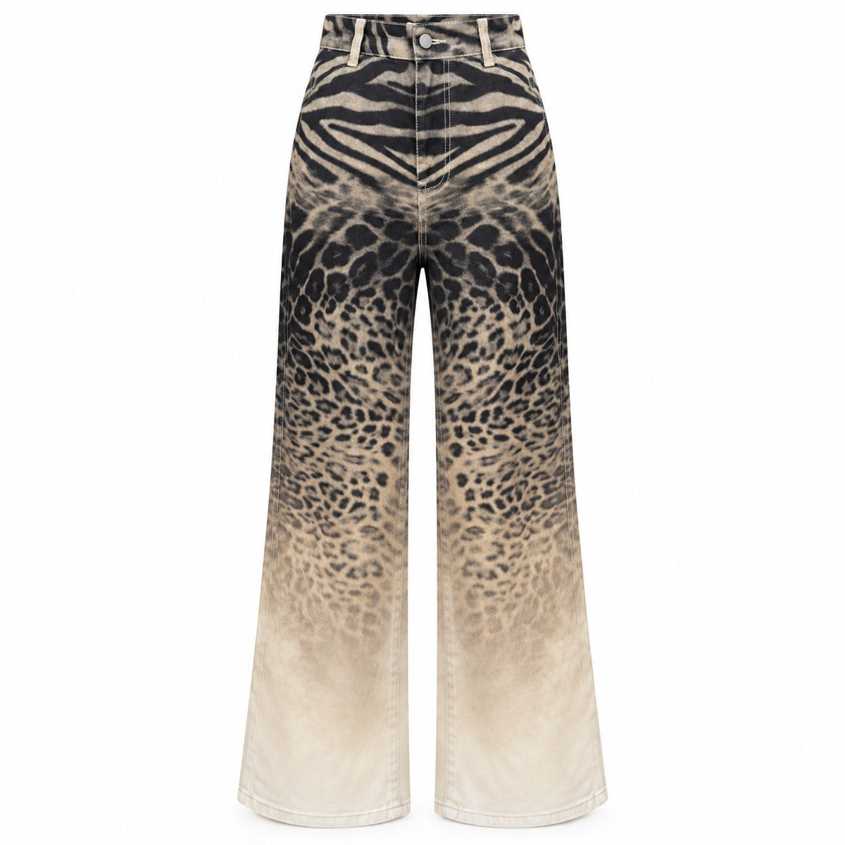 Blugi wide leg cu imprimeu animal in degrade