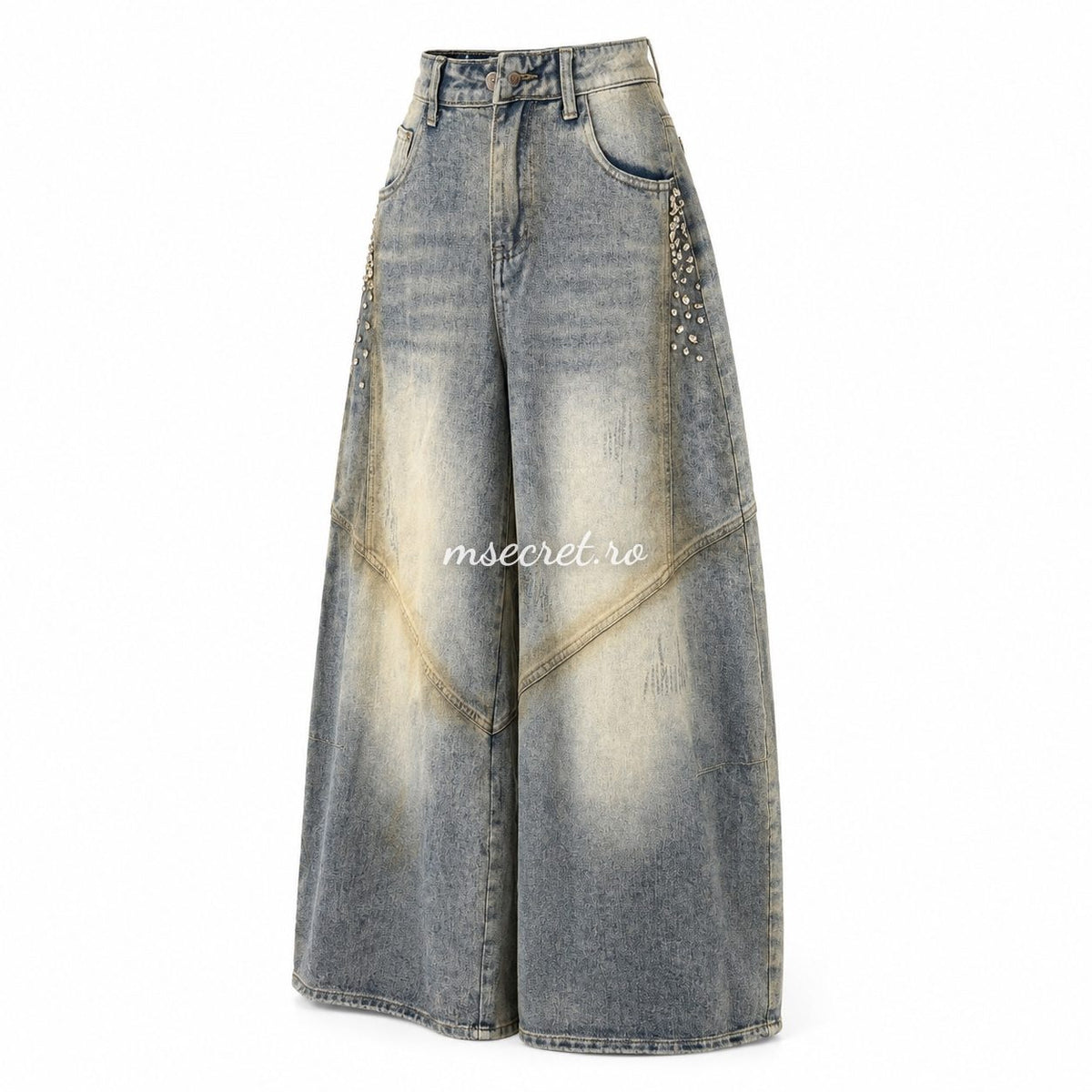Blugi largi din denim spalacit cu pietricele