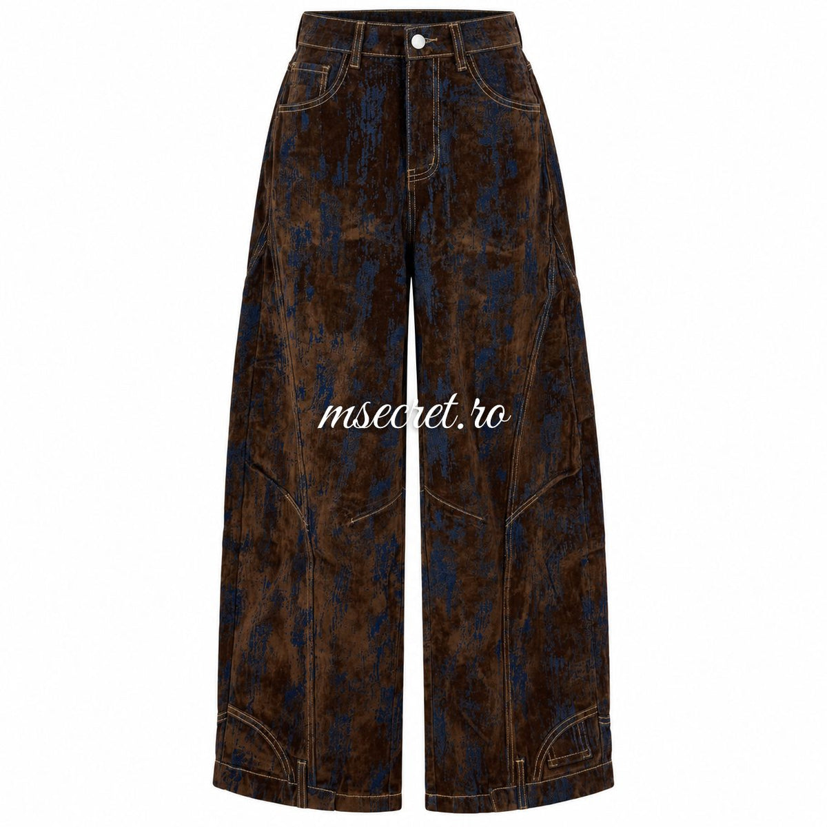 Blugi wide leg din denim cu catifea - vedere din fata