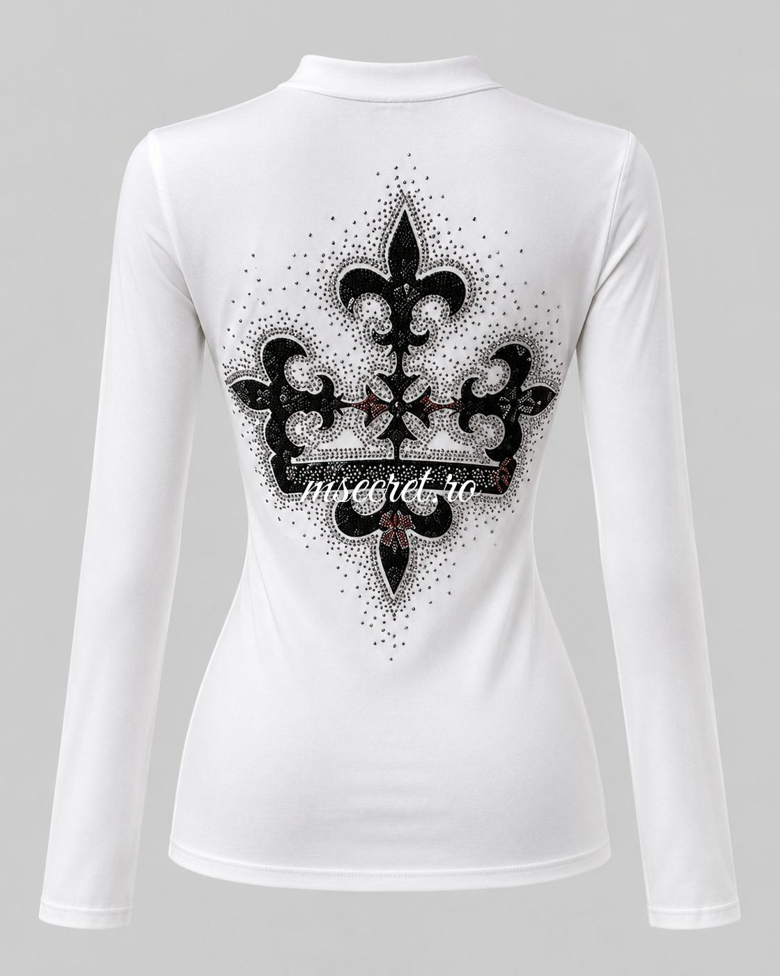 Bluza alba din bumbac elastic cu model din pietre - vedere din spate
