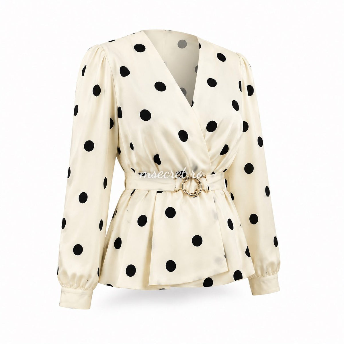 Bluza crem cu buline negre si cordon