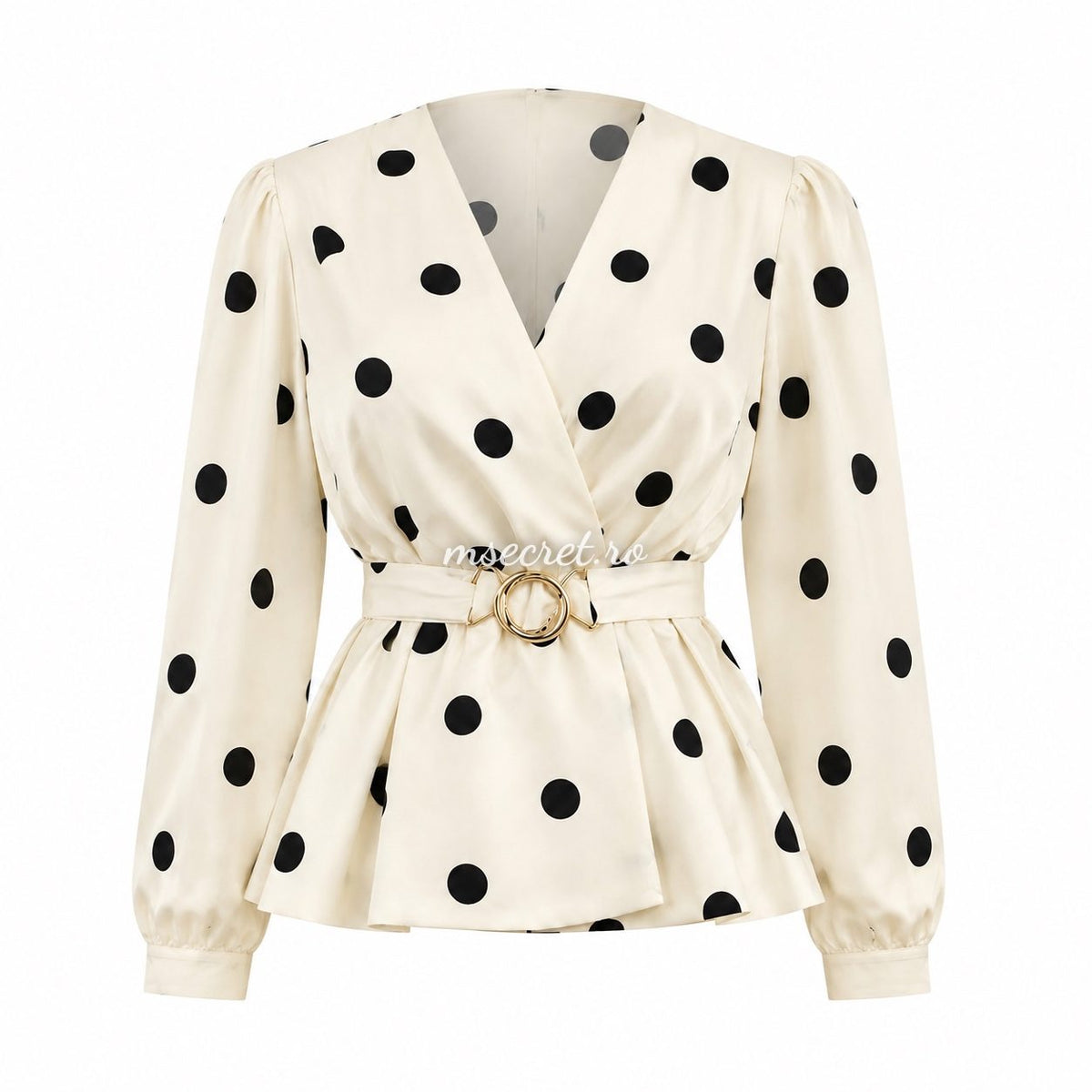 Bluza crem cu buline negre si cordon