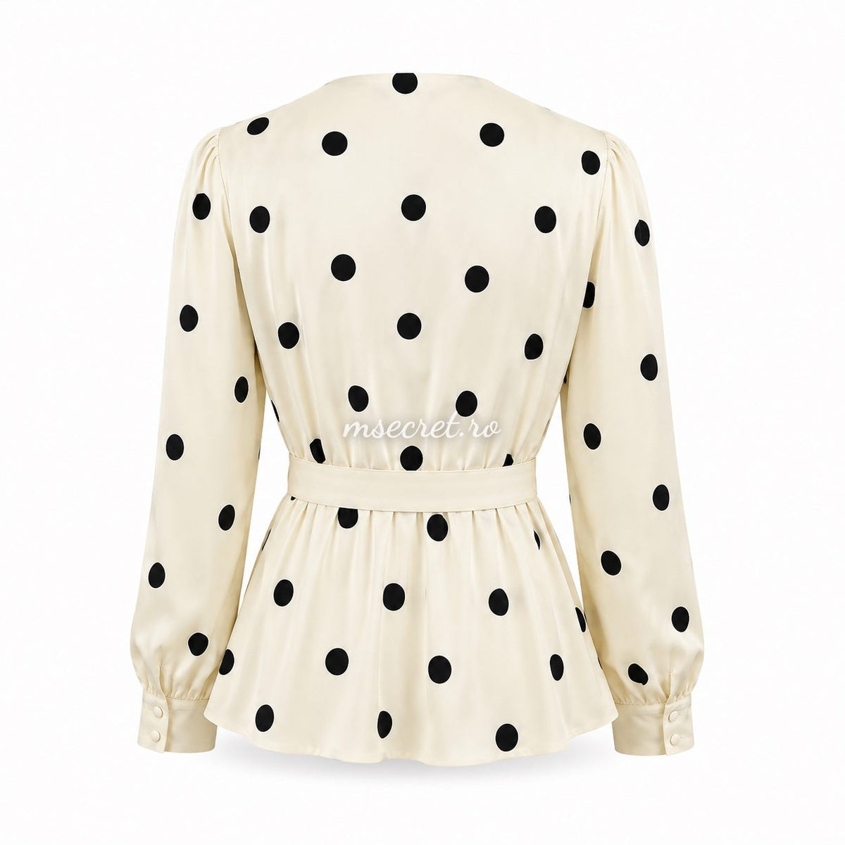 Bluza crem cu buline negre si cordon