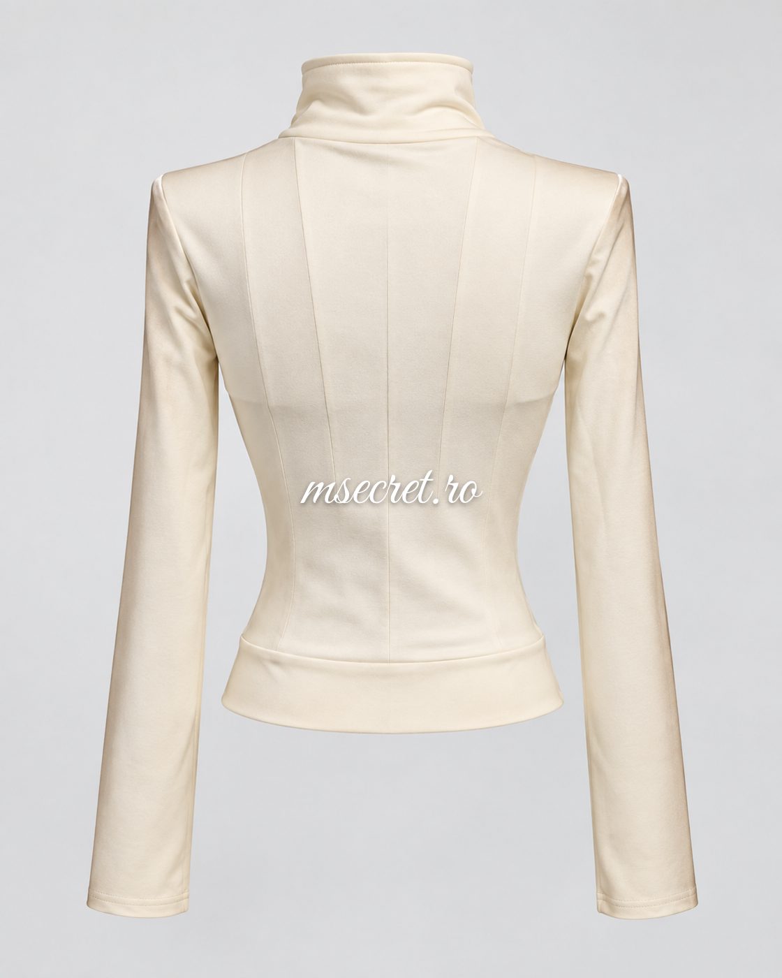 Bluza crem din bumbac elastic cu fermoar si cruce - vedere din spate