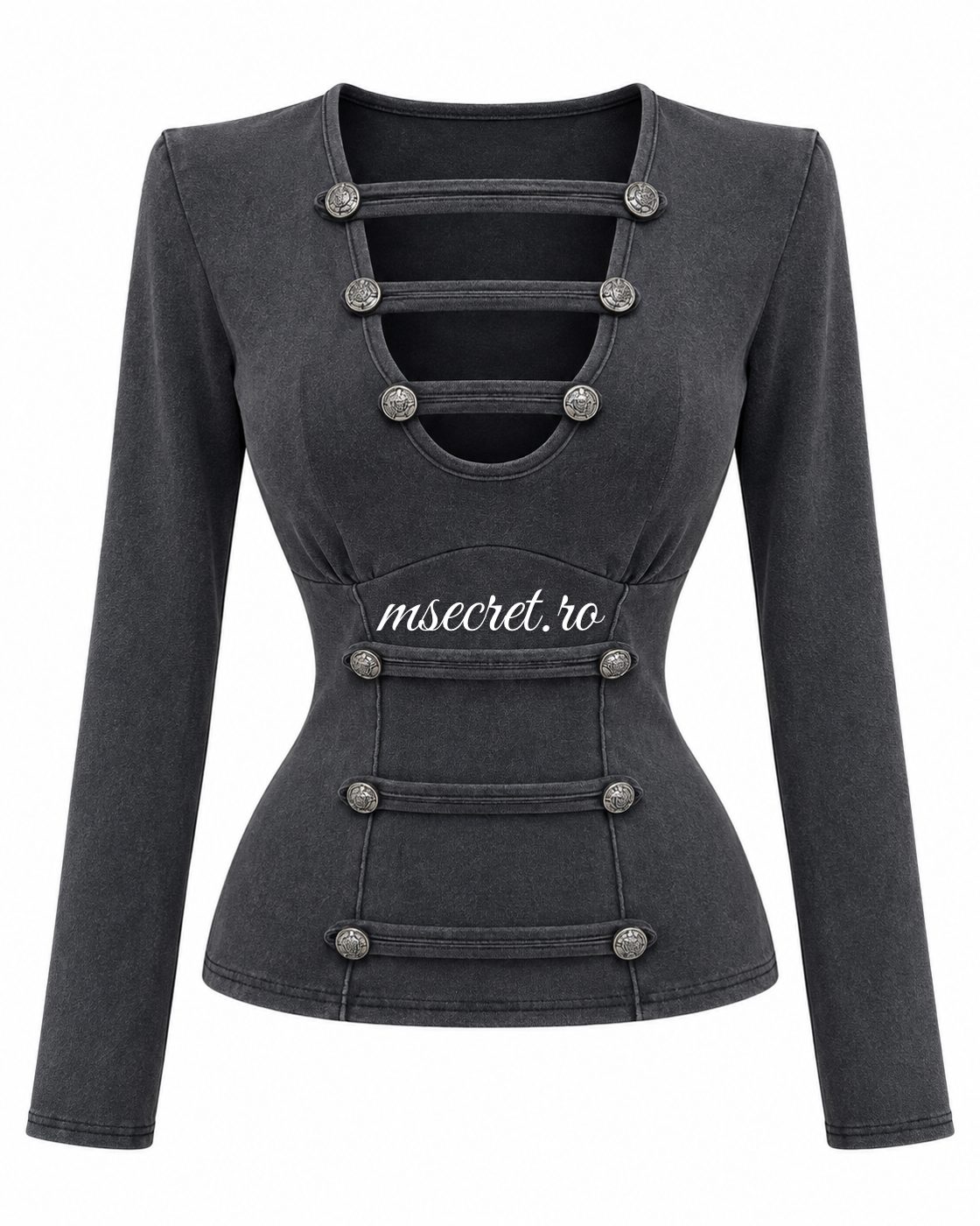 Bluza gri din bumbac elastic tip corset cu nasturi - vedere din fata