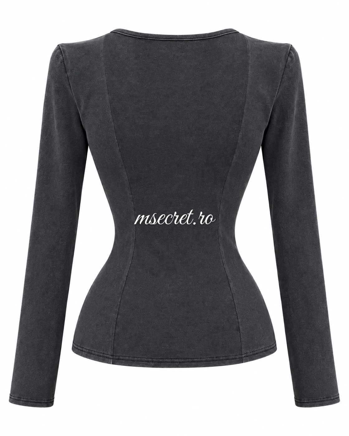 Bluza gri din bumbac elastic tip corset cu nasturi - vedere din spate