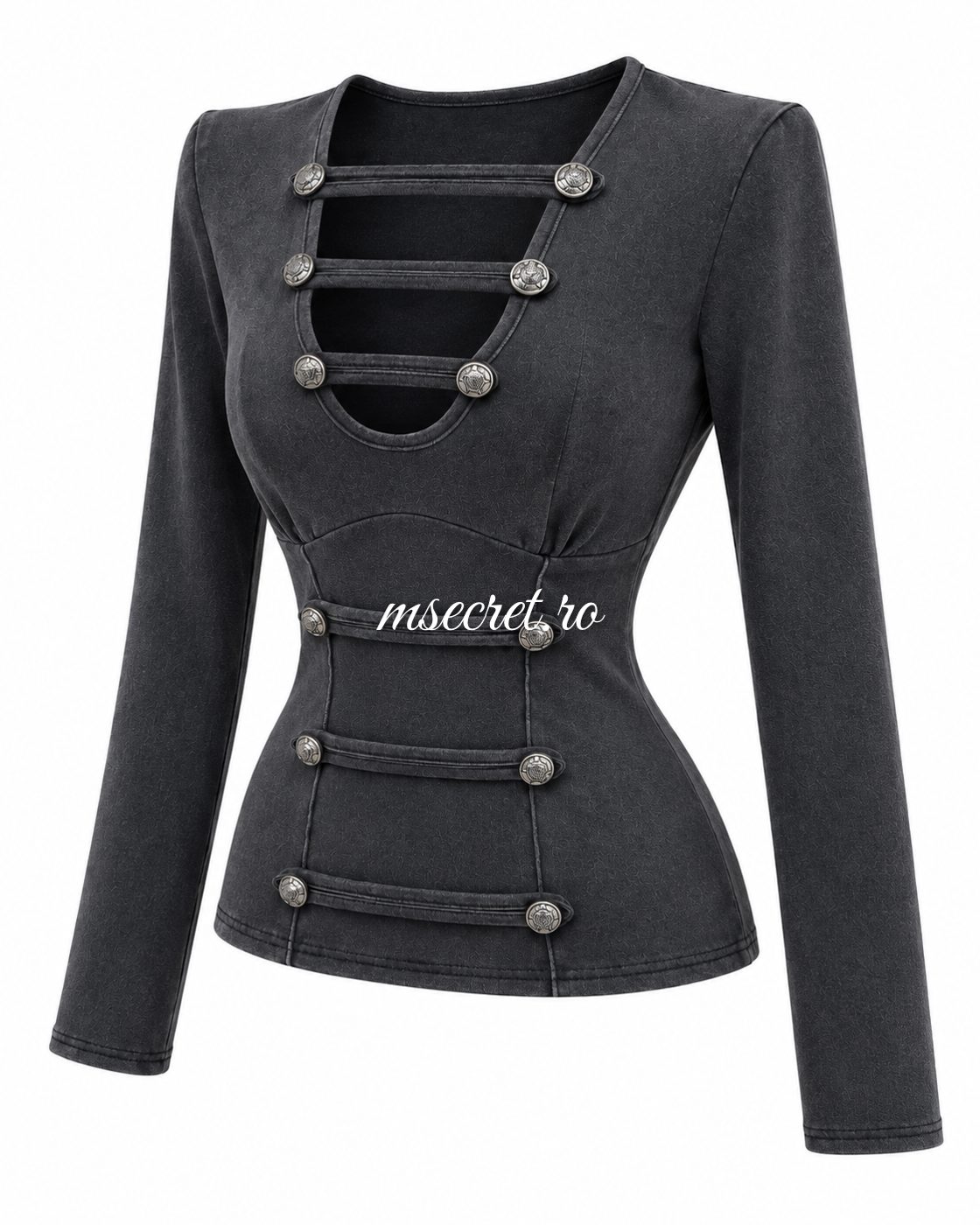 Bluza gri din bumbac elastic tip corset cu nasturi - vedere din lateral