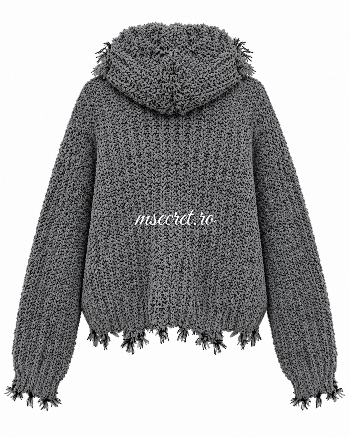 Bluza gri cu gluga si fermoar - vedere din spate