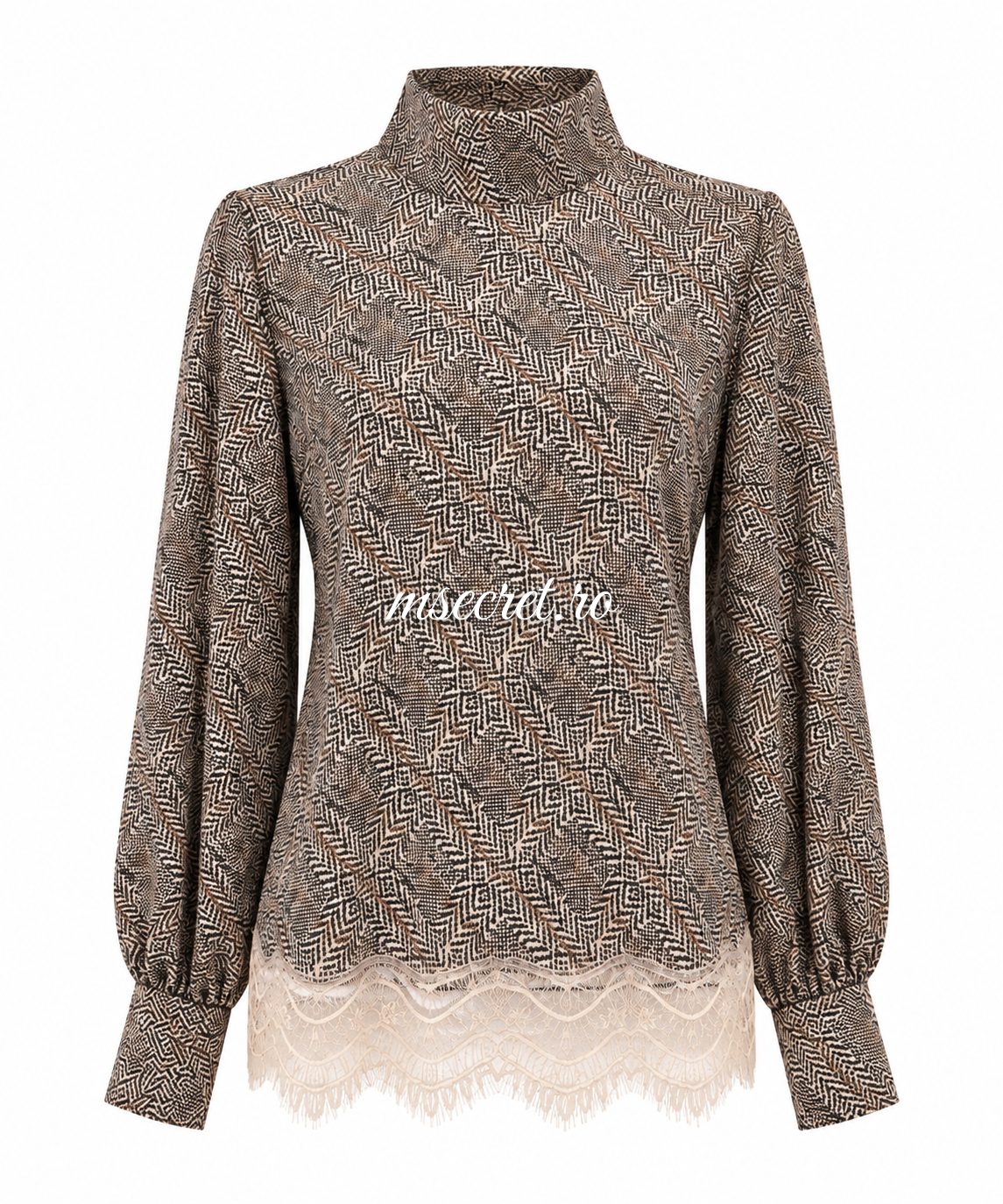 Bluza cu imprimeu si dantela la baza