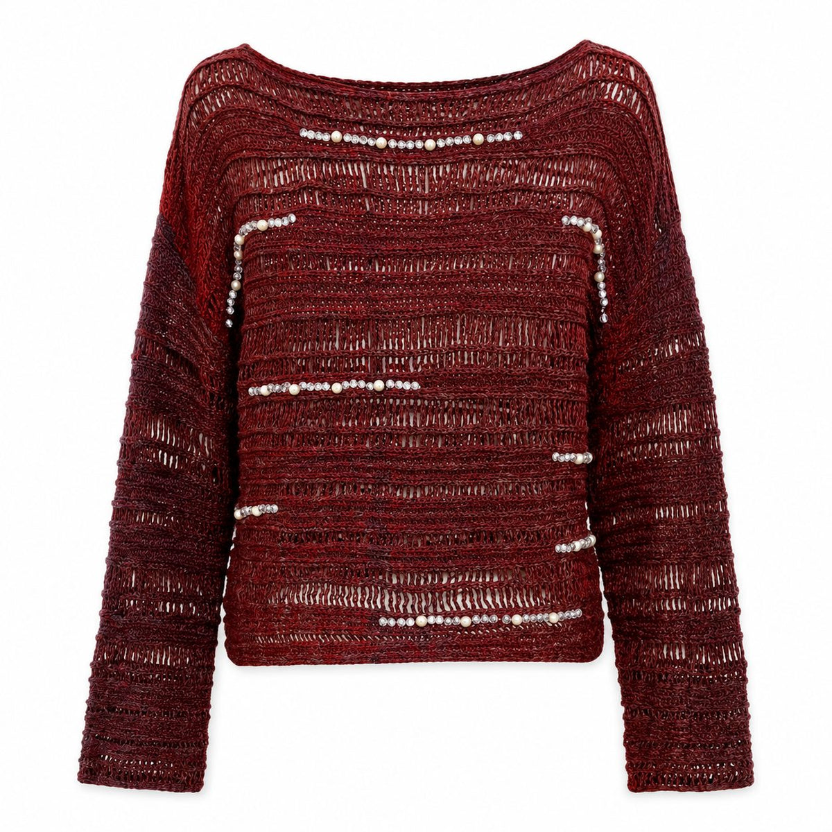 Bluza din lana bordo cu perle si cristale