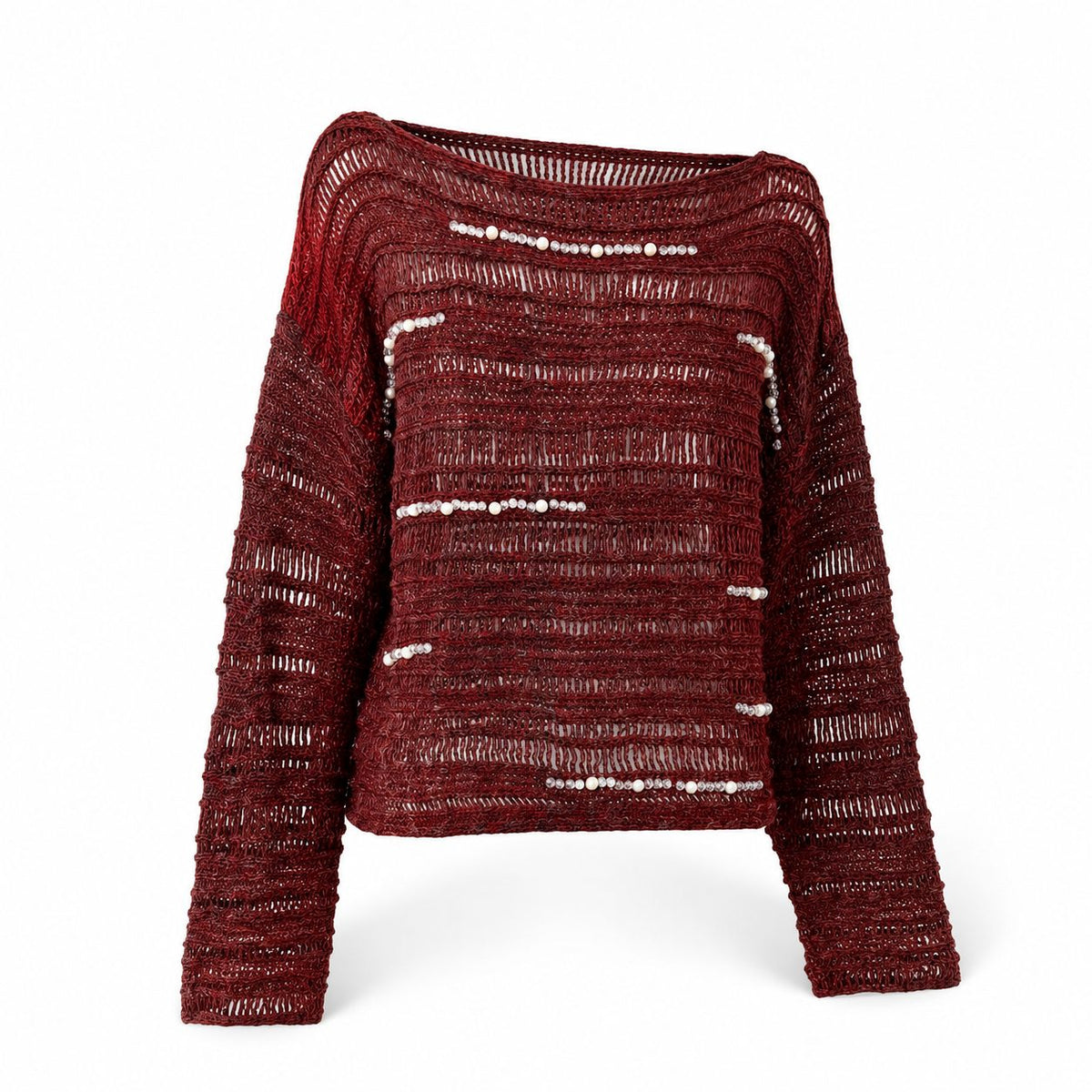 Bluza din lana bordo cu perle si cristale