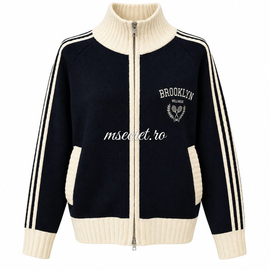 Bluza din mohair cu fermoar, bleumarin cu dungi