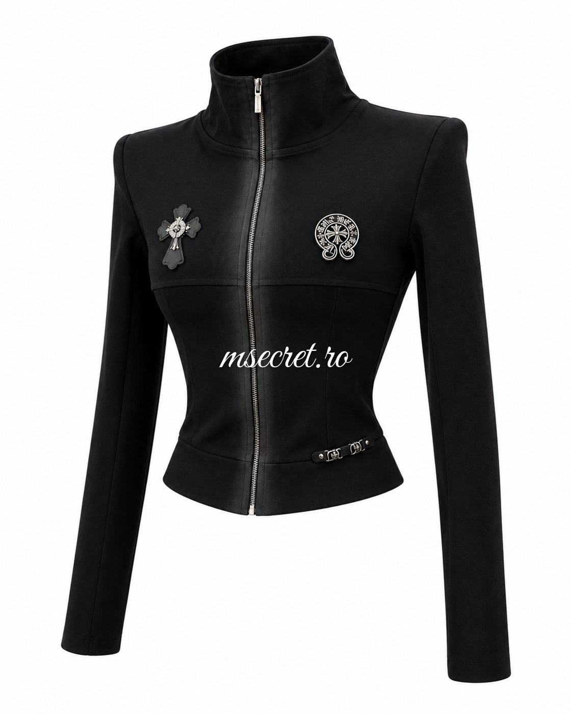 Bluza neagra din bumbac elastic cu fermoar si cruce - vedere din lateral