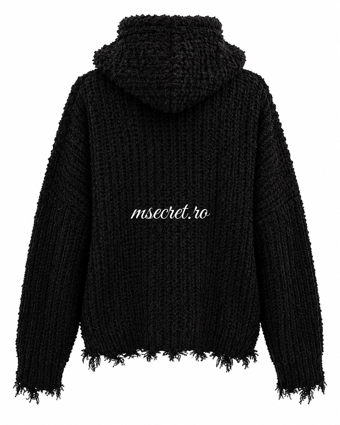 Bluza neagra cu gluga si fermoar - vedere din spate