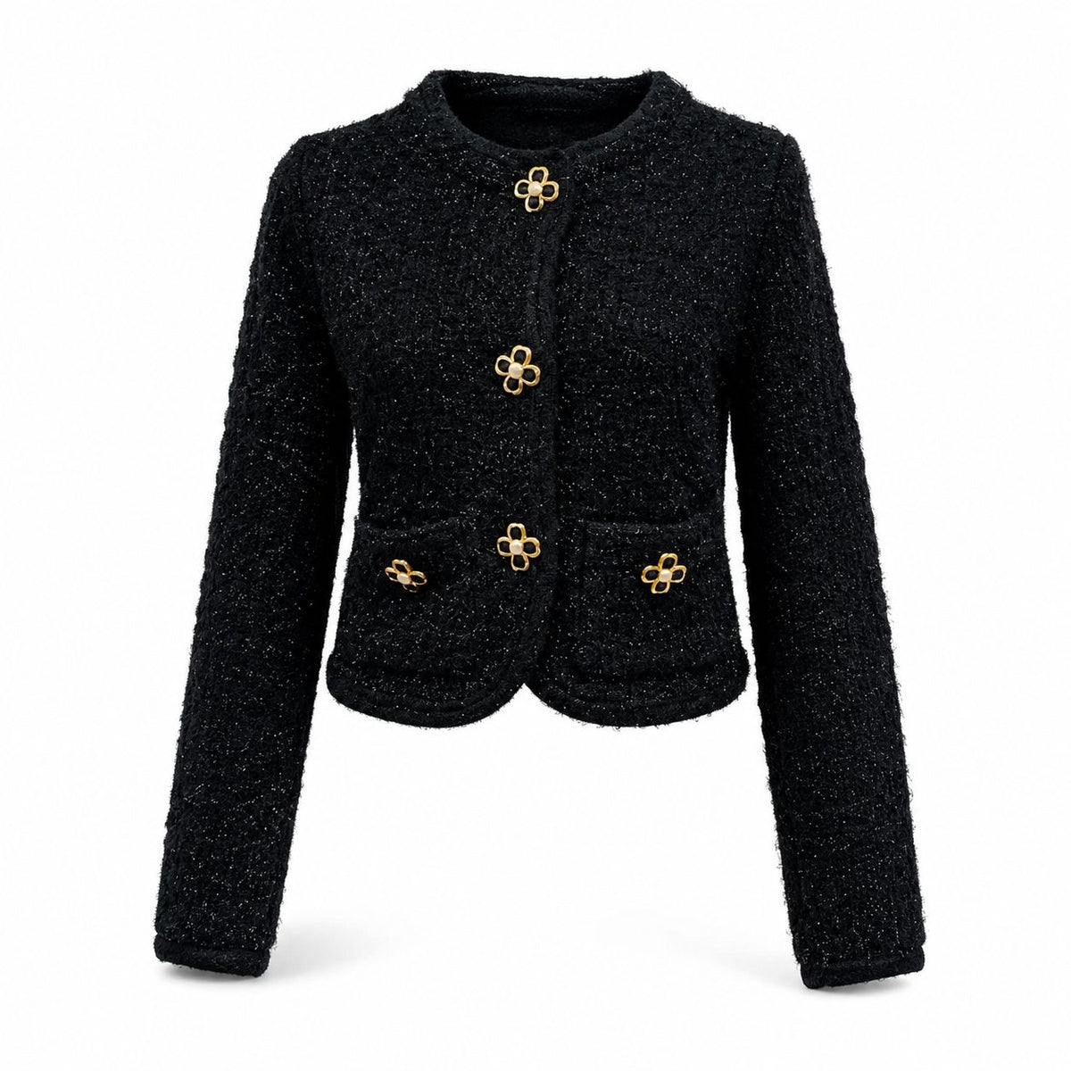 Bluza neagra din tweed cu nasturi aurii