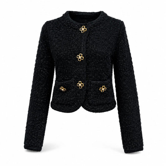 Bluza neagra din tweed cu nasturi aurii