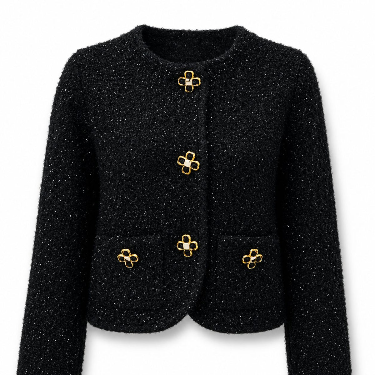 Bluza neagra din tweed cu nasturi aurii